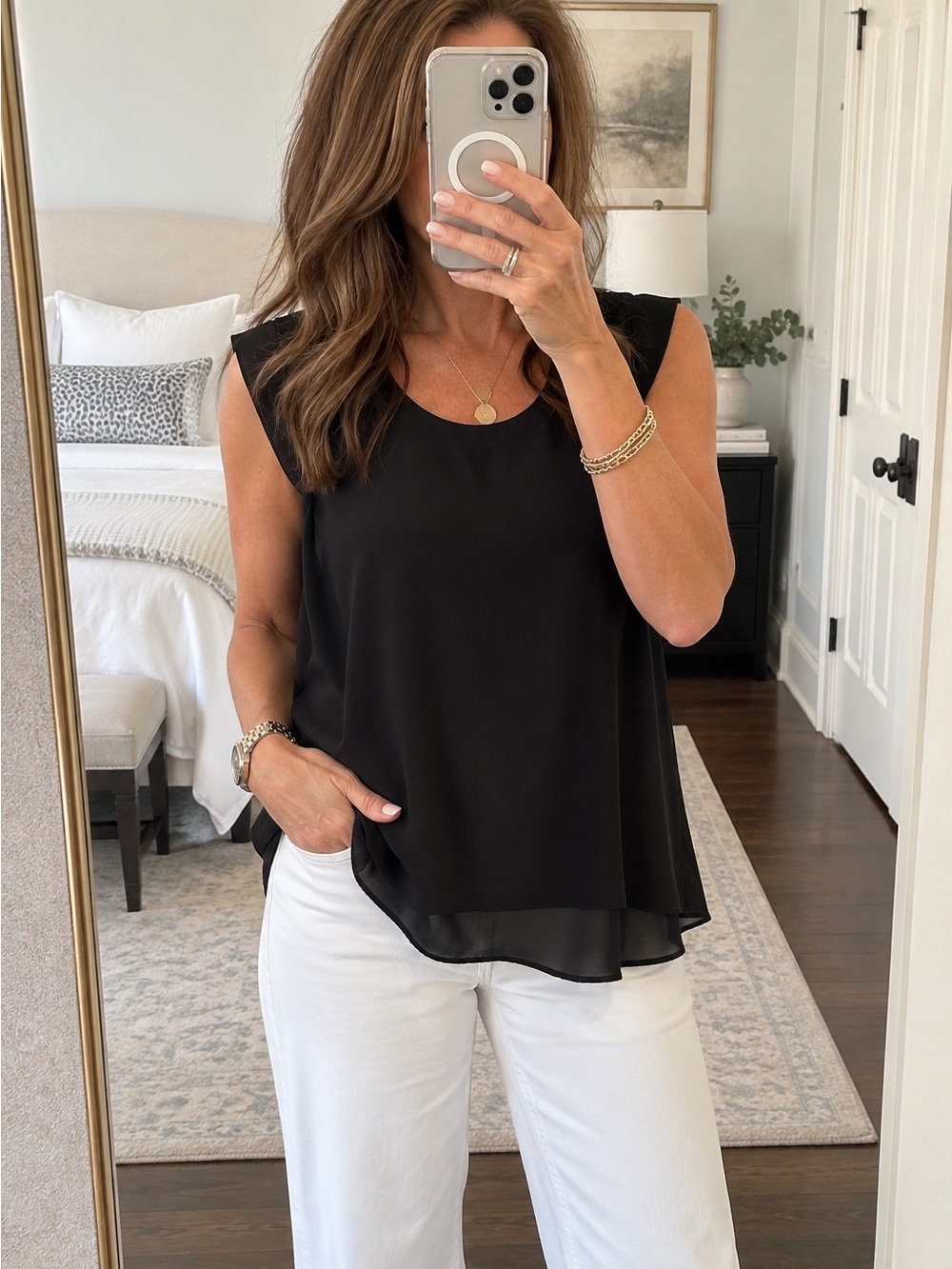 Pleione Black Layered Sleeveless Blouse